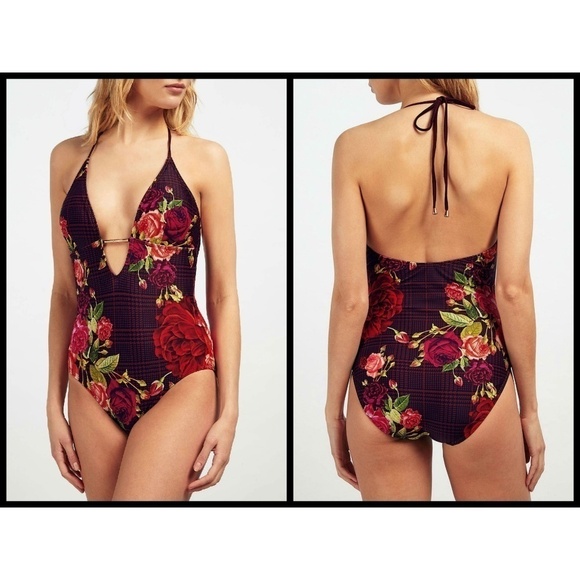 💕TED BAKER💕 Jusia Juxtapose Rose Halter One-Piece Swimsuit Floral TB4 US10 NWT - Picture 3 of 8